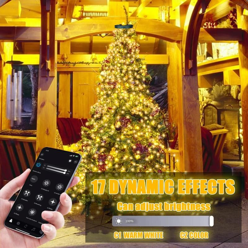 Smart Christmas Tree Lights 400 LED RGBIC Waterproof Ring Kit App Control Music Sync for Outdoor Holiday Decor 3-Minute Setup Multicolor Ornaments Warm White & Multicolor 17 Modes Dimmable - Decoration